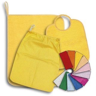 Set colorato asciugamano sacchetto e bavaglino per scuola infanzia e nido